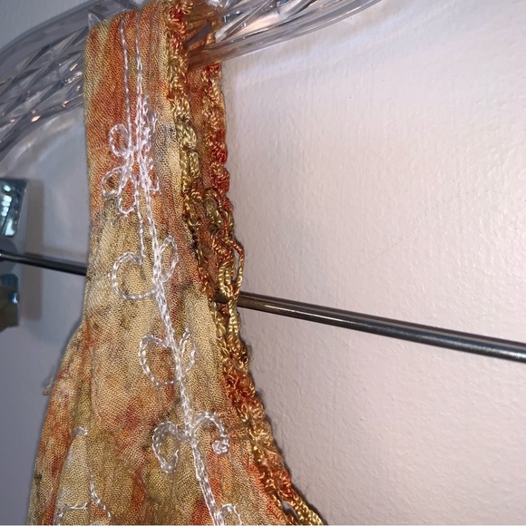 Bohemian Lace Accent Women's Tank Top Orange Tan - Picture 6 of 10